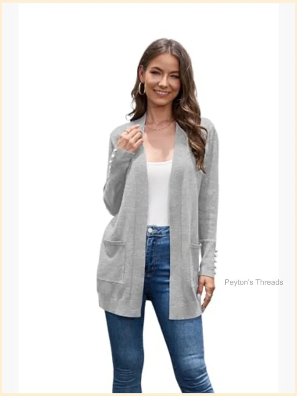 Lightweight Open Front Cardigan with Pockets, 80% Viscose 20% Nylon